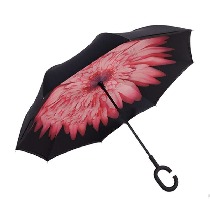 Windproof Folding Double Layer Sun Women Rain Inverted Umbrella Reverse Umbrella Self Stand Wind Proof C-Hook Hands: 3