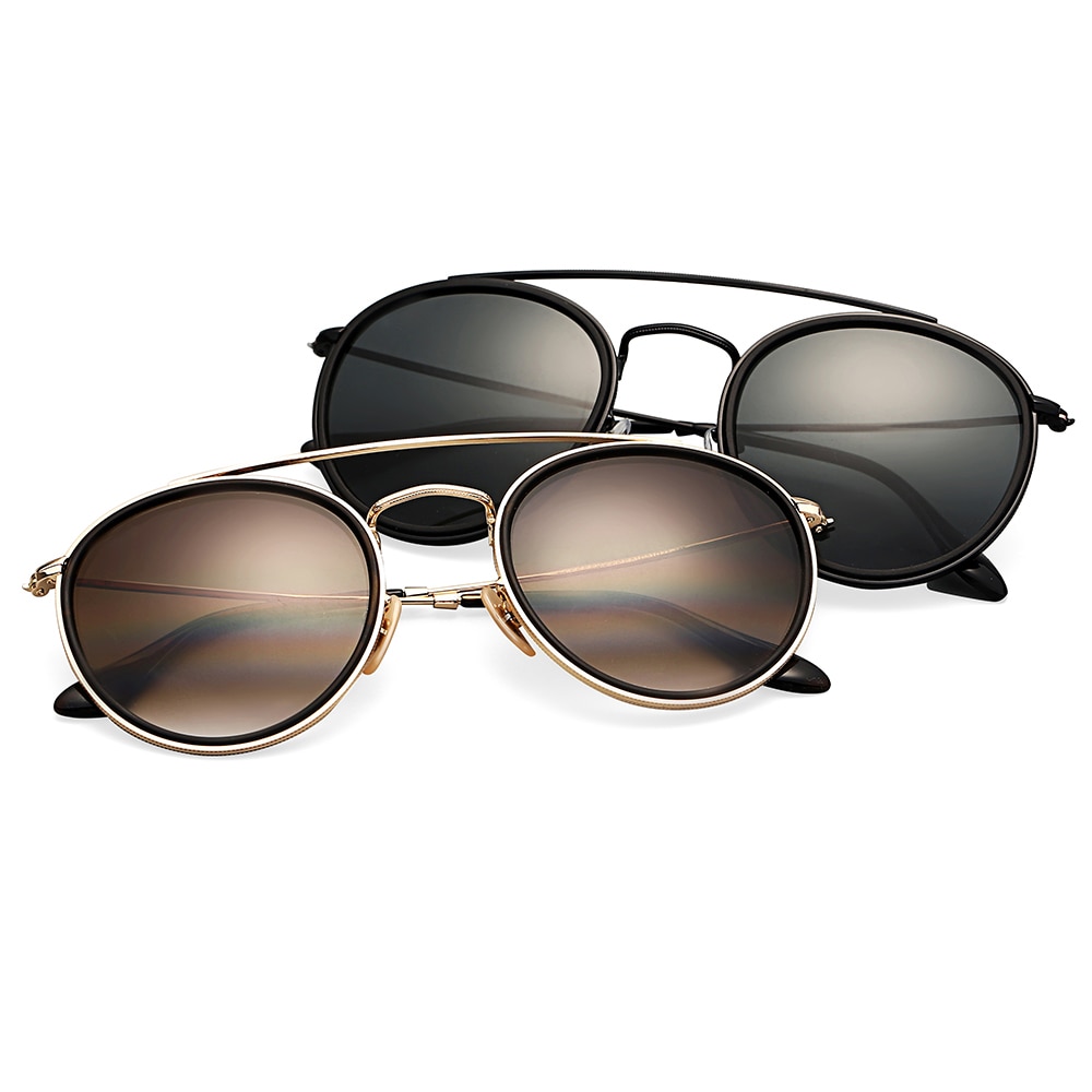 vintage round double bridge sunglasses men women 51mm glass mirror or plastic lens polarized brand style UV400