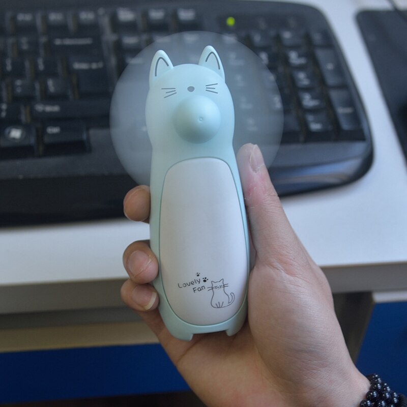 Kreative Outdoor Kleinen Ventilator Mini Cartoon Katze Fan Handheld Tragbare Lade Lüfter Led Nacht Licht Kleine Fan