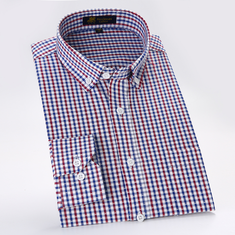 Oxford fritidsskjorter for menn, rutete sosiale skjorter uten jern med lange armer kjoleskjorter for menn klassisk stil for menn