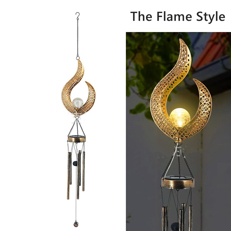 Wind Chimes Solar Lights Garden Decoration Hanging Aeolian bell Solar Lamp With Moon Star Sun Shape for Home Festival Decorative: Flame