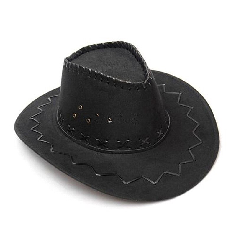 1Piece Cowboy Hat Suede Look Wild West Fancy Dress Black Newest Mens Ladies Unisex Hats