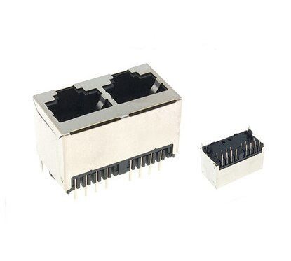 Dual port RJ45 socket 5224 network port socket Vertical 180 degree 1X2 dual port copper shell gold-plated pin