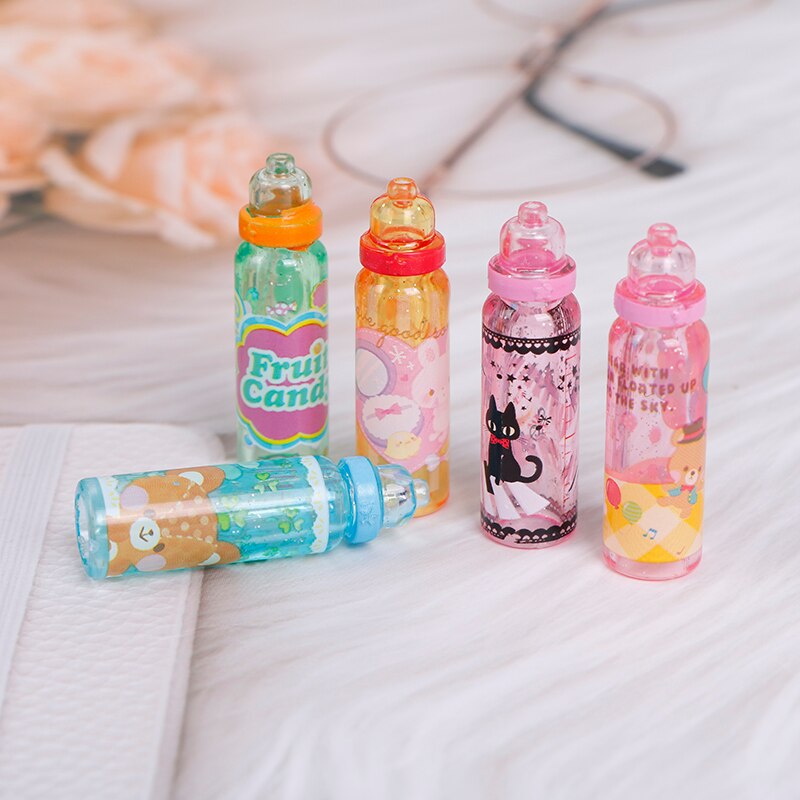 1Pcs Doll House Miniature Plastic Cartoon Milk Bottle Drink Model Props Decorate
