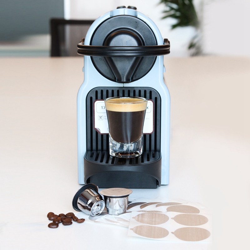 capsula Nespresso riutilizzabili in confezione da 3 con coperchi in alluminio 100-cialde per caffè ricaricabili in acciaio inossidabile per macchine Nespresso