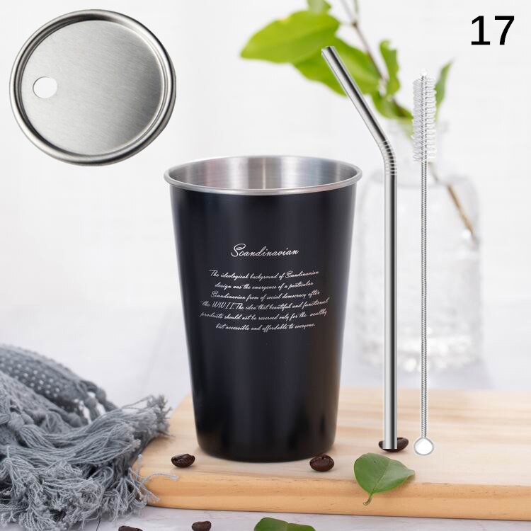 Ruostumaton teräs kahvimuki kannella olki kirje matka retkeily tee maito mehu kupit kotitoimisto olutkuppi 1pc: 17
