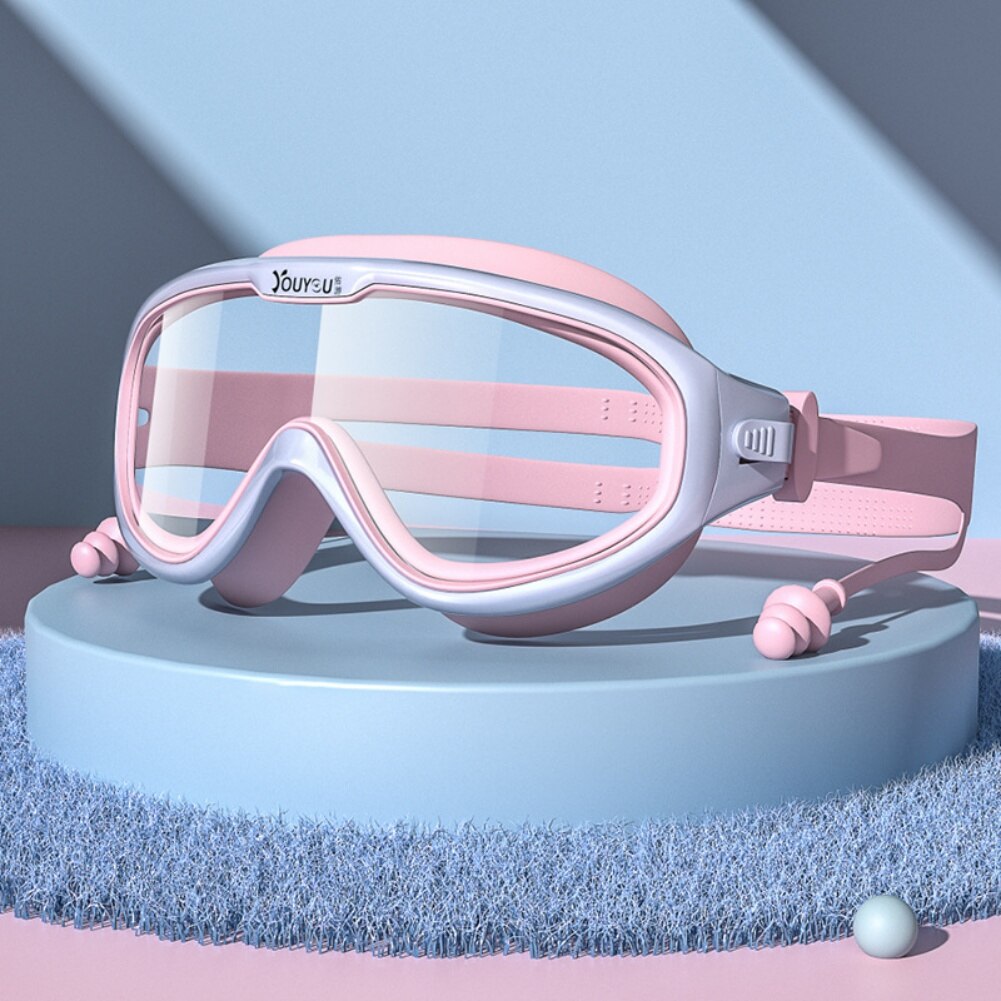 Children's Swimming Glasses Waterproof Anti-fog Swimming Big Frame Boys Girls Dving Eyewear with Earplugs Set