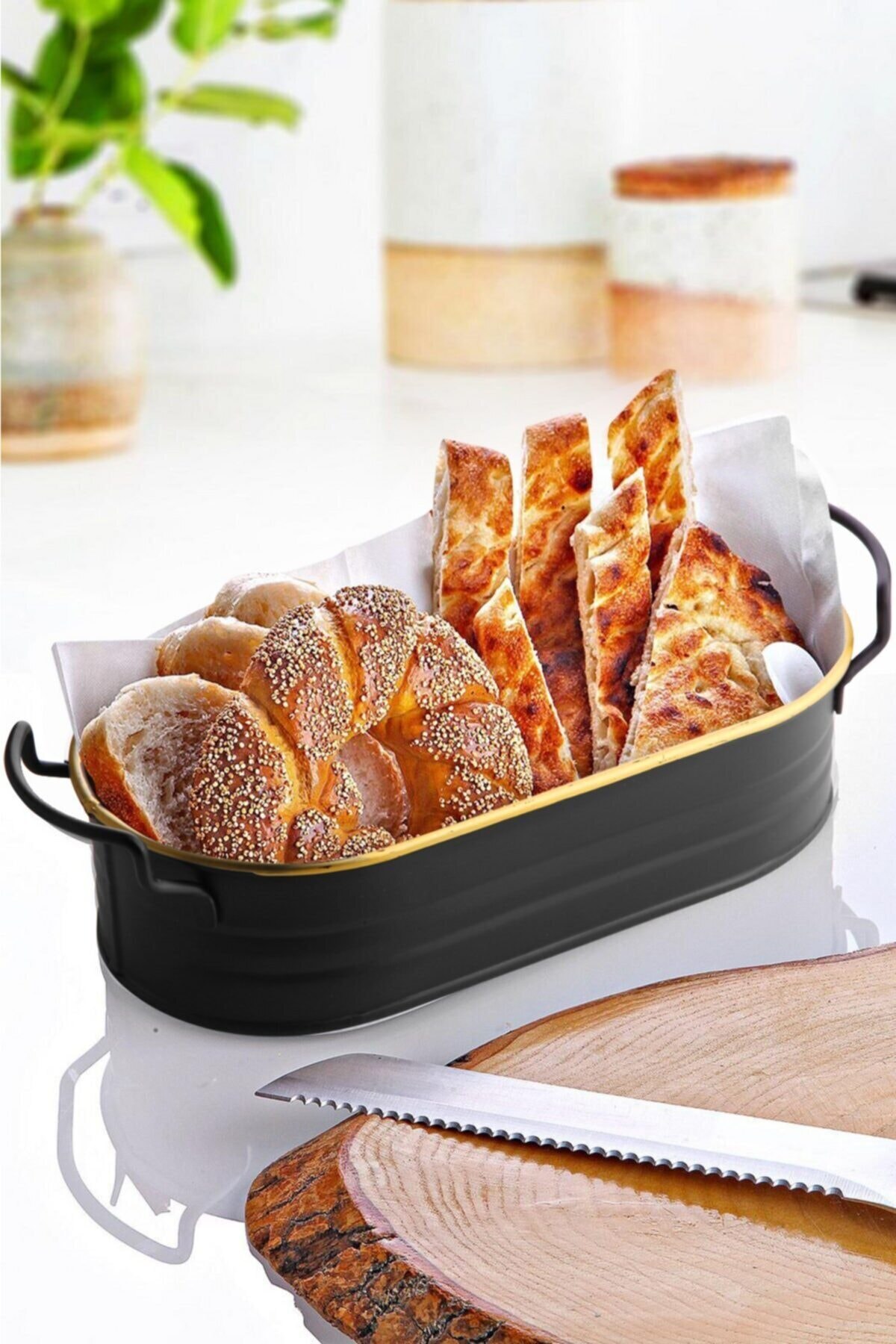 Zwarte Goud Gegalvaniseerd Breadstuff-29 Cm-Squarehead Stijl-Handvat Metalen Mand-Multifunctionele Brood Plaat