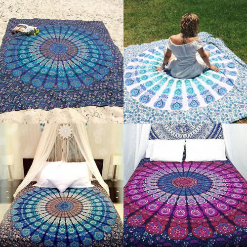 Sommer Picknick Boho Blume Drucken Runde Klapp Zauberstab Hängen Strand Wirft Mandala matt Handtuch Camping Teppich Heimat Blätter