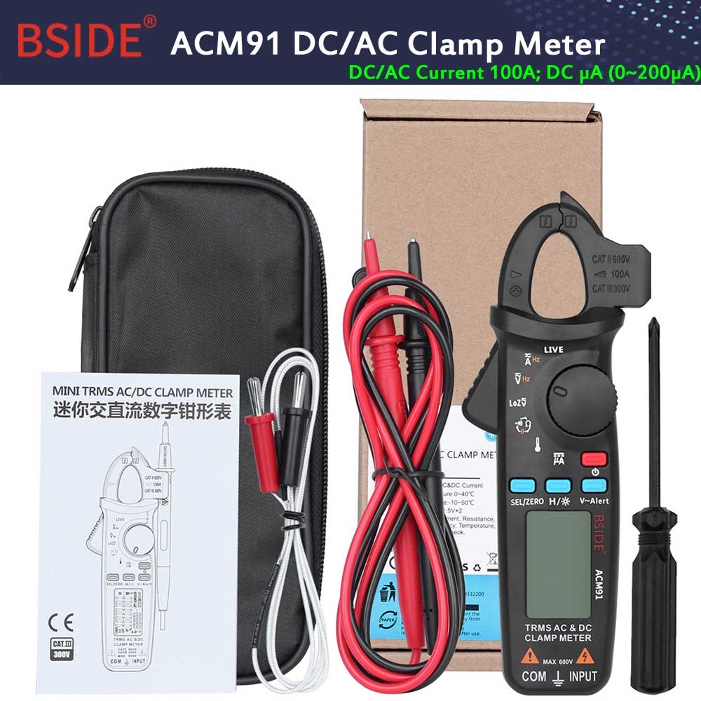 Pocket Digitale Stroomtang Multimeter Bside Dc/Ac Stroom 100A Nauwkeurige 1mA Tester Professionele Auto Reparatie Ampermetr Ampèremeter: ACM91-Black