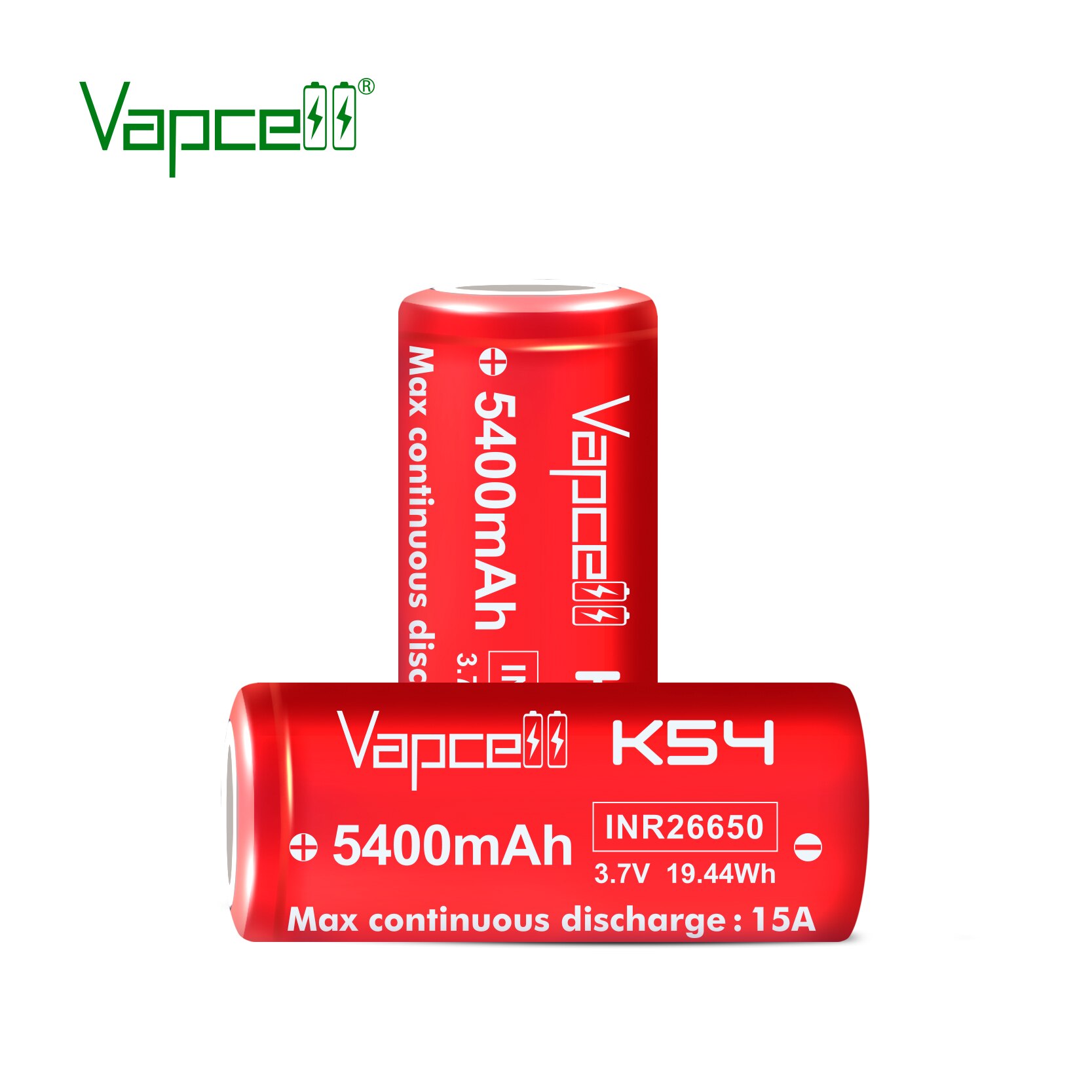 VapCell original INR 26650 5400mah 15A K54 li ion battery 3.7V high power rechargeable batteries cell for flashlight power tool
