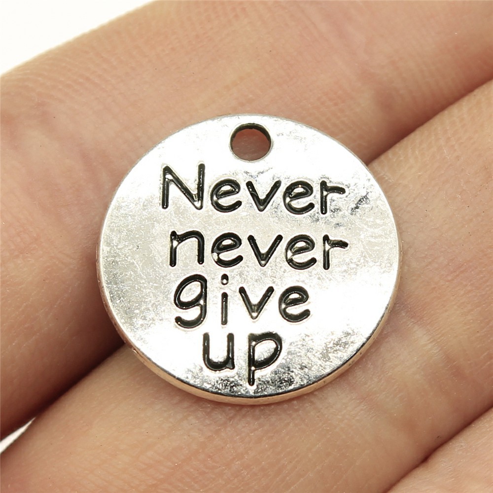 10pcs Round Inspire Nameplate Live Laugh Love Live Your Dream Never Give Up Karma Charms For Jewelry Making Diy Crafts Making: Rhodium Plated