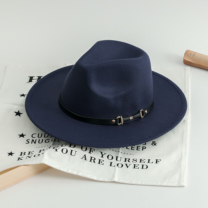 Leveä lierihattu fedora huopa aikuinen lempeä mies talvi klassinen keskipitkä nainen leveä vintage tyylikäs nainen hattu: Laivasto