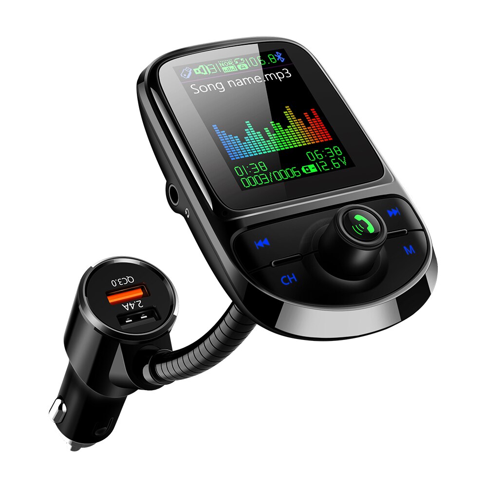 Modulador FM, Kit de coche 1,8 pulgadas, pantalla LCD QC3.0, cargador de coche, cables libres, transmisor FM Bluetooth 5,0: MP3
