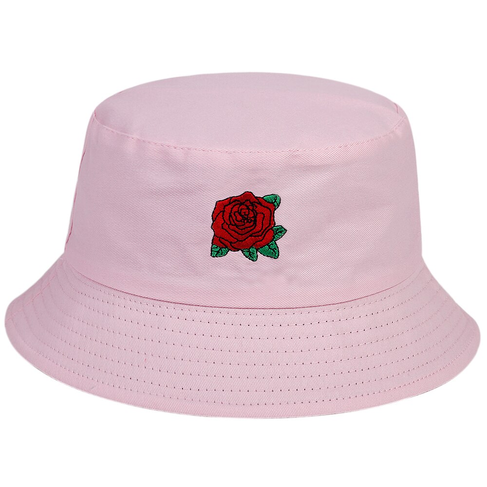 Rose embroidery Men Women Panama bucket hat summer outdoor sun hat fishing fisherman hat cotton wild panama hats gorras: Pink