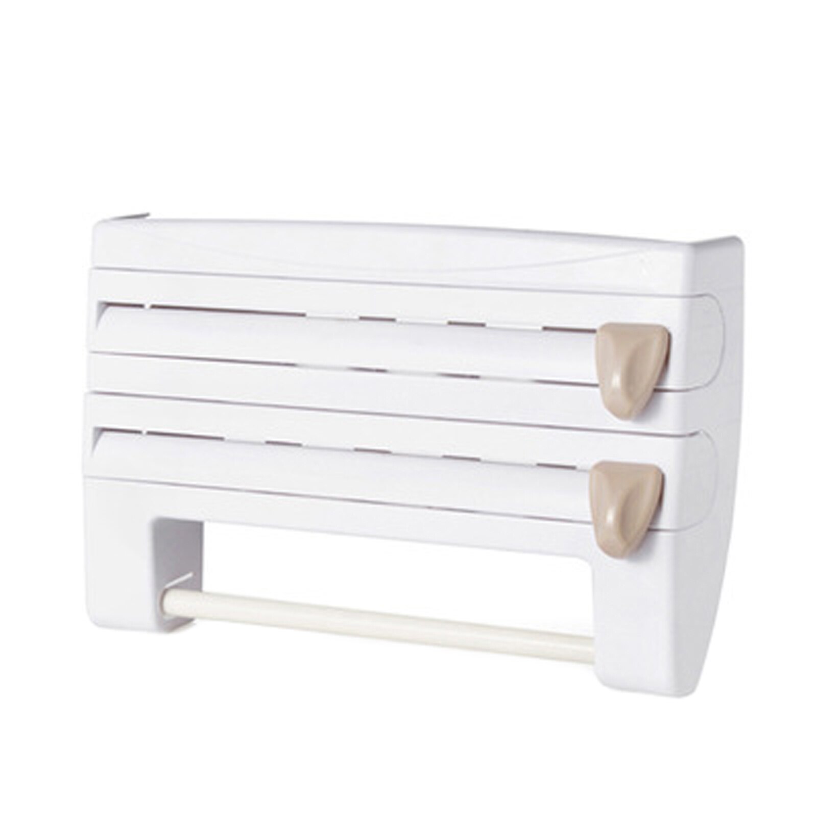 3-In-1 Kitchen Wrap Dispenser Multifunctional Wall-Mounted Plastic Foil Dispenser with Slide Cutter White/Khaki/Gray: white