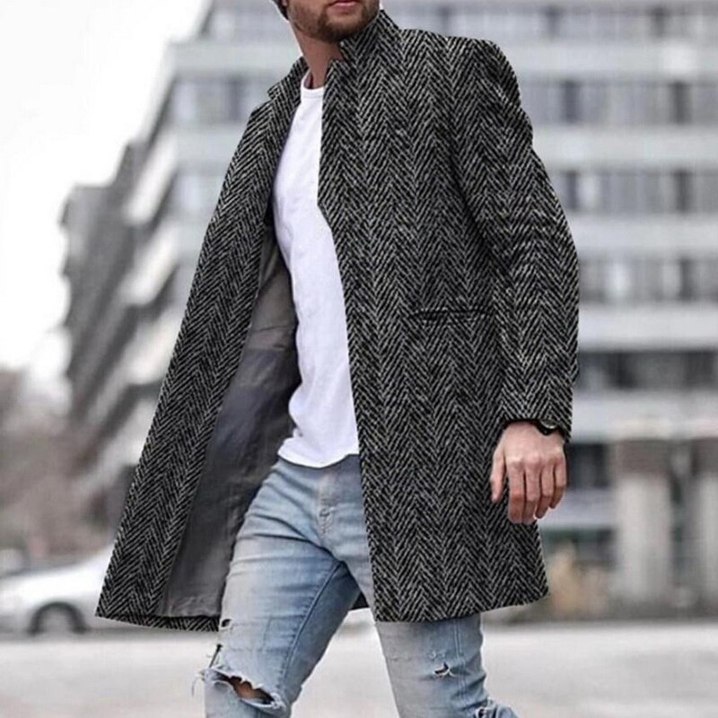 männer Graben Mantel männer Einfarbig Windjacke Lange-länge Mantel Revers Kragen Langarm Warme Herbst Winter männer Kleidung