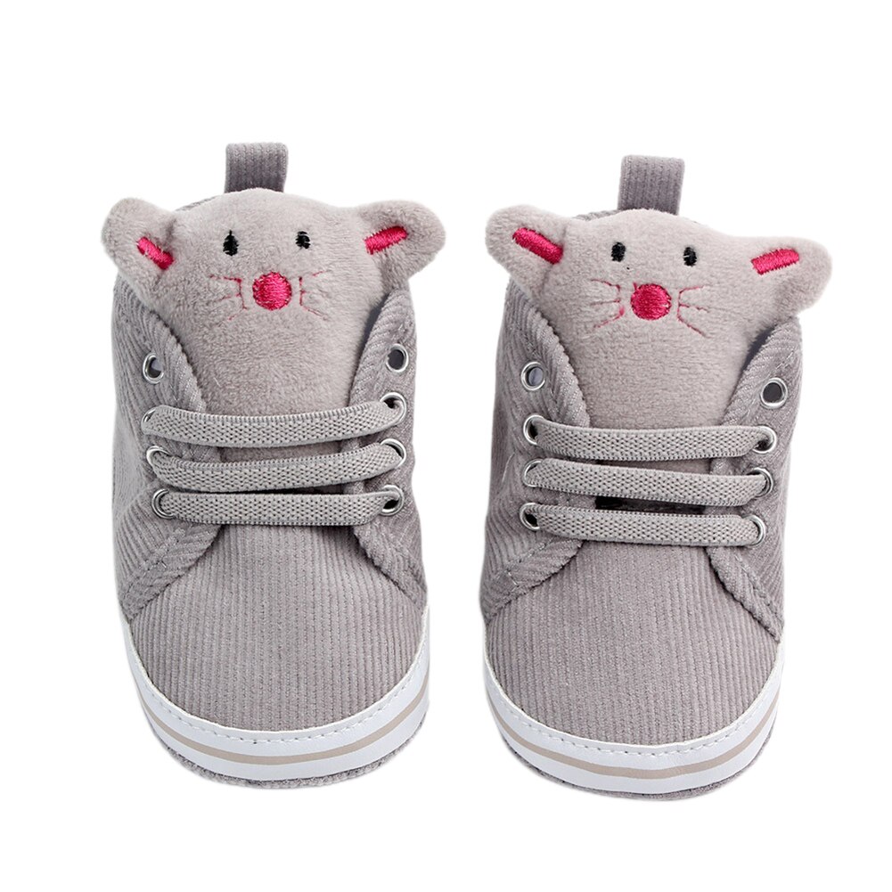 Babyskor djur tecknad baby sneakers bomull halkfria första vandrare vår höst spädbarn skor: Grå / 12