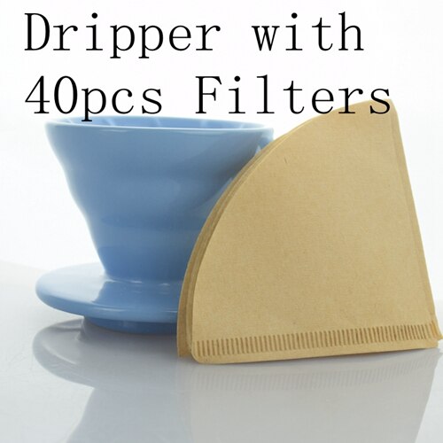 Ecocoffee 1-2 kopjes keramische koffiepercolators  v60 brouwers barista koffiezetapparaat papieren filters koffieserver: Druppelaar met 40 filters