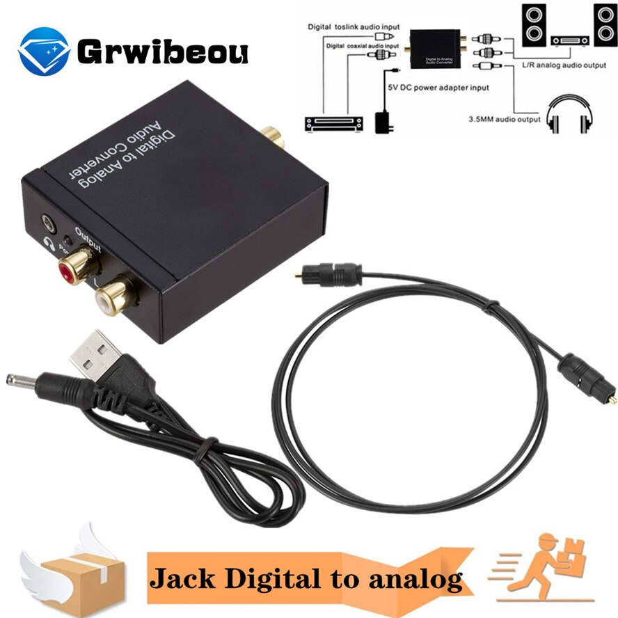 Portable 3.5Mm Jack Coaxiale Optische Vezel Digitaal Naar Analoog Audio Aux Rca L / R Converter Spdif Digitale Audio decoder Versterker.