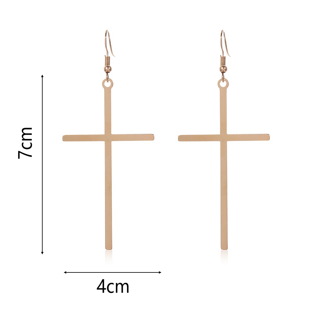 Pendientes colgantes de cruz grande para mujer, pendientes de gota de Color dorado, joyería étnica, Cruz Punk Rock, pendiente exagerado