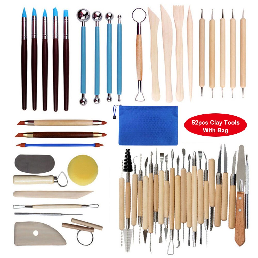 Clay Tools Set Sculpting Kit Sculpt Smoothing Wax Carving Pottery Ceramic Tools Polymer Shapers Modeling Carved Tool Sculpture: 52pcs with bag