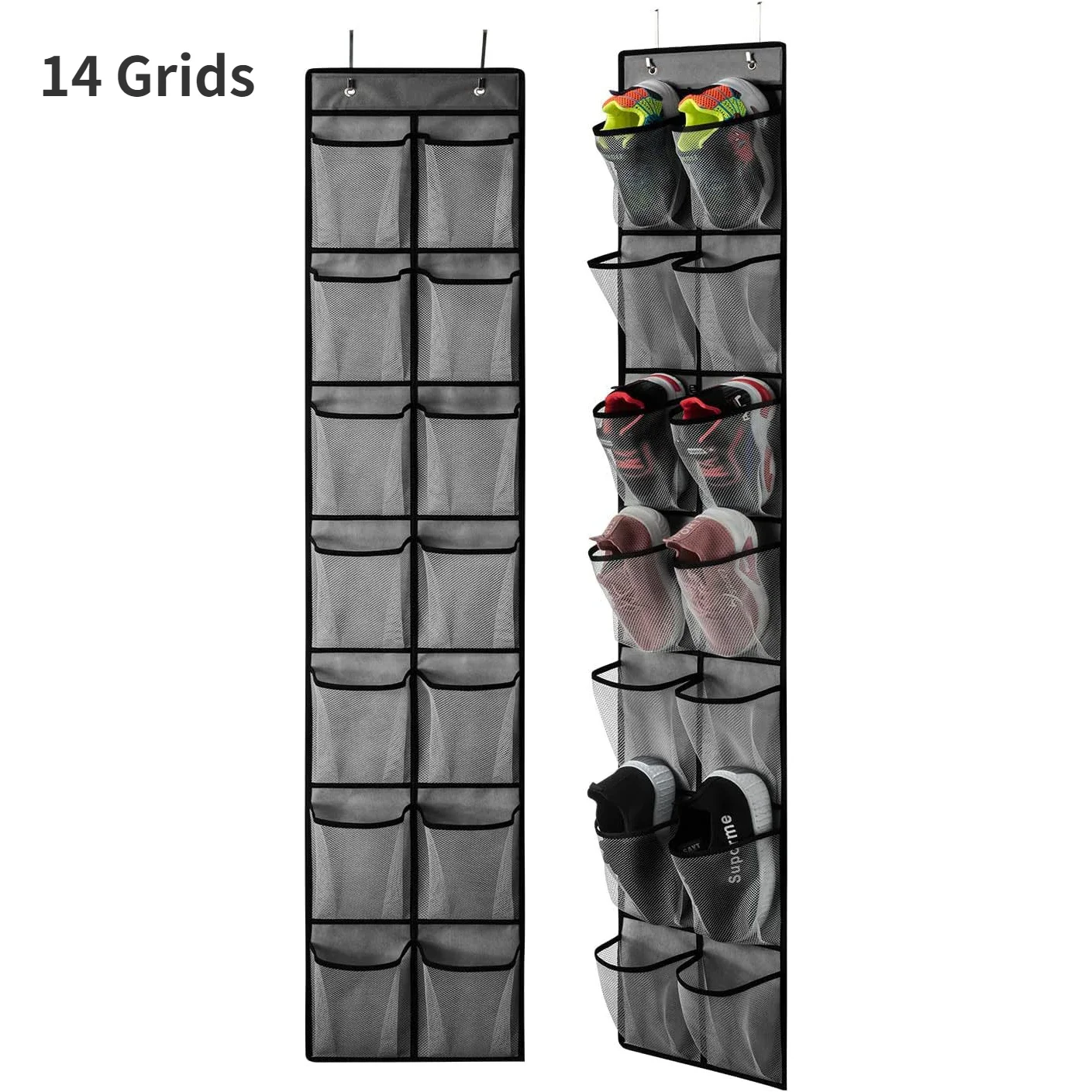 Hängendes Schuhregal-Organizer über der Tür, Schuh-Organizer, 12/14 große, atmungsaktive Netztaschen, Hausschuhe, Organizer, Schuhaufbewahrung: Armee Grün