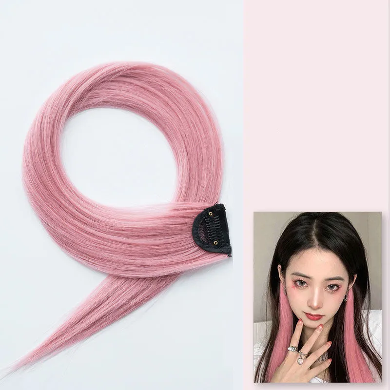60cm postizo horquilla extensión de cabello Clip en postizo largo recto colgante oreja peluca Clip extensiones de cabello sintético Accesorios: Borgoña