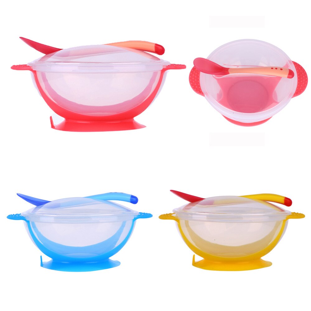 Baby Tableware Dinnerware Suction Bowl with Temperature Sensing Spoon baby food toddler boy girl dinner Feeding Bowls dishes