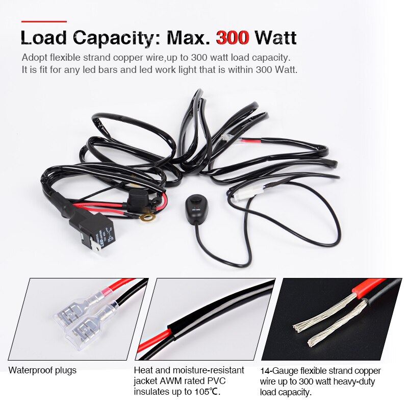 Arnés de cableado para Barra de luz LED todoterreno, Kit de interruptor de Cable para 300w, 240w, 200w, 180w, 150w, 120w, 72w, 4, 12, 20, 22, 32, 42 y 52 pulgadas