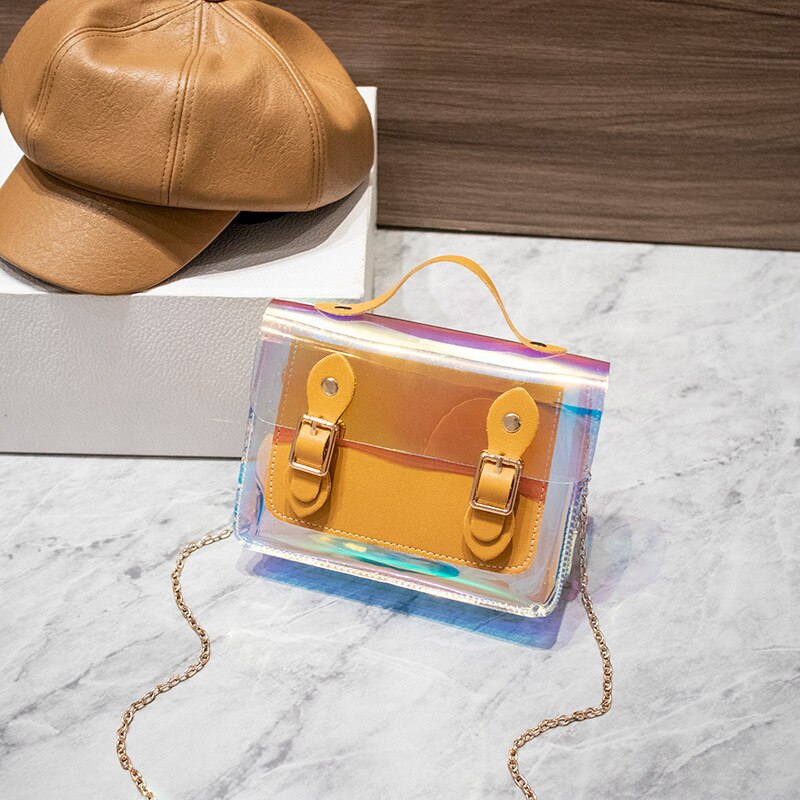 Ladies Shoulder Bag Double Buckle Sequined PVC Jelly Crossbody Square Bag Trendy Shoulder Diagonal Female Bag Summer Autumn: Yellow