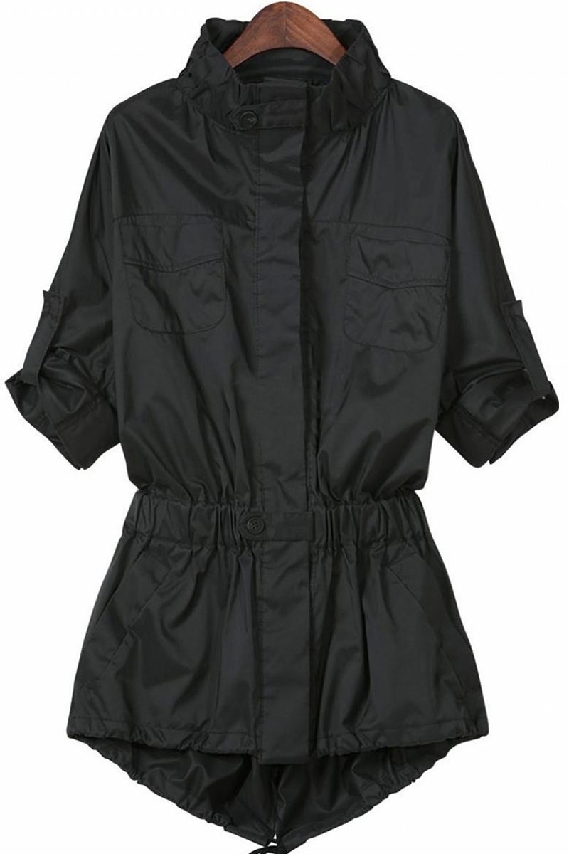 Forår efterår trenchcoat kvinder tynde windbreakers plus size rullekrave sort streetwear overtøj