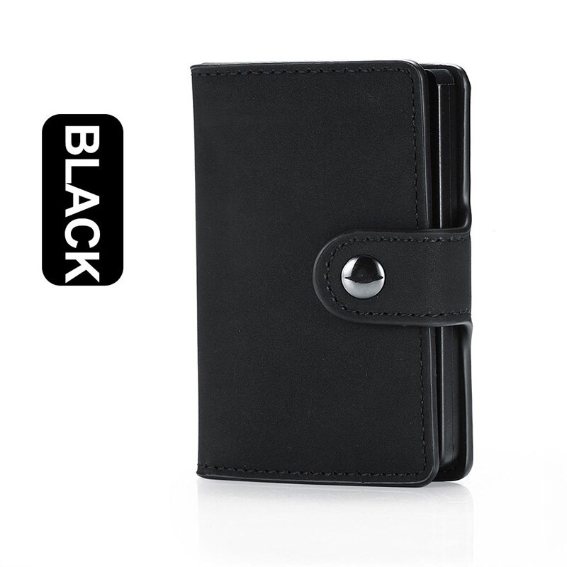 DIENQI Rfid Carbon Fiber Leather Men Wallets Card Holder Slim Thin Mini Smart Wallet Black Male Wallets Small Walet: Black