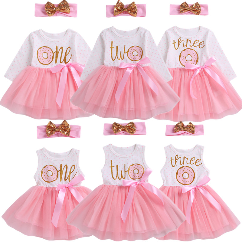 Citgeett 1st/2nd/3rd Geburtstag Baby Mädchen Donut Polka Dot Tüll Tutu Prinzessin Party Kleid Geburtstag 2 stücke