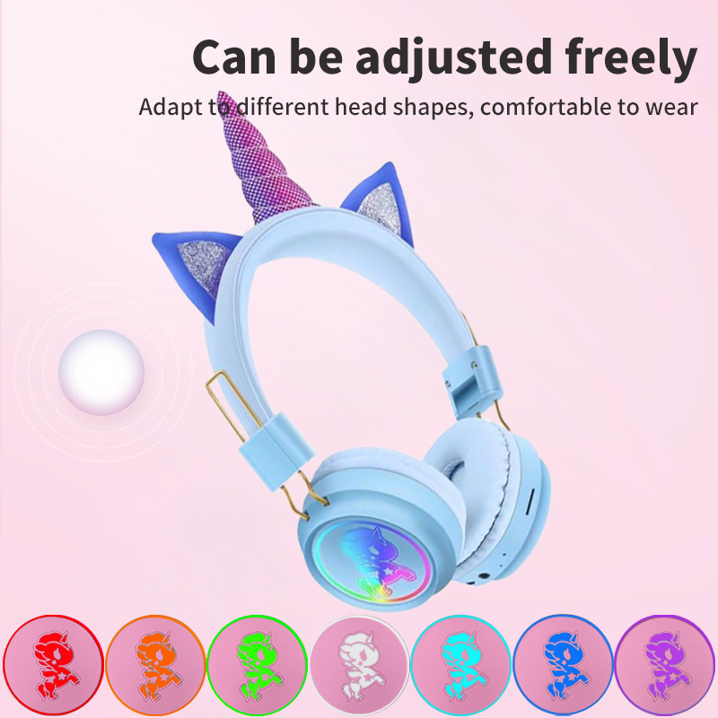 Auriculares inalámbricos con micrófono de unicornio para PC, cascos estéreo de música para teléfono móvil, de cumpleaños para chica, con caja, novedad de
