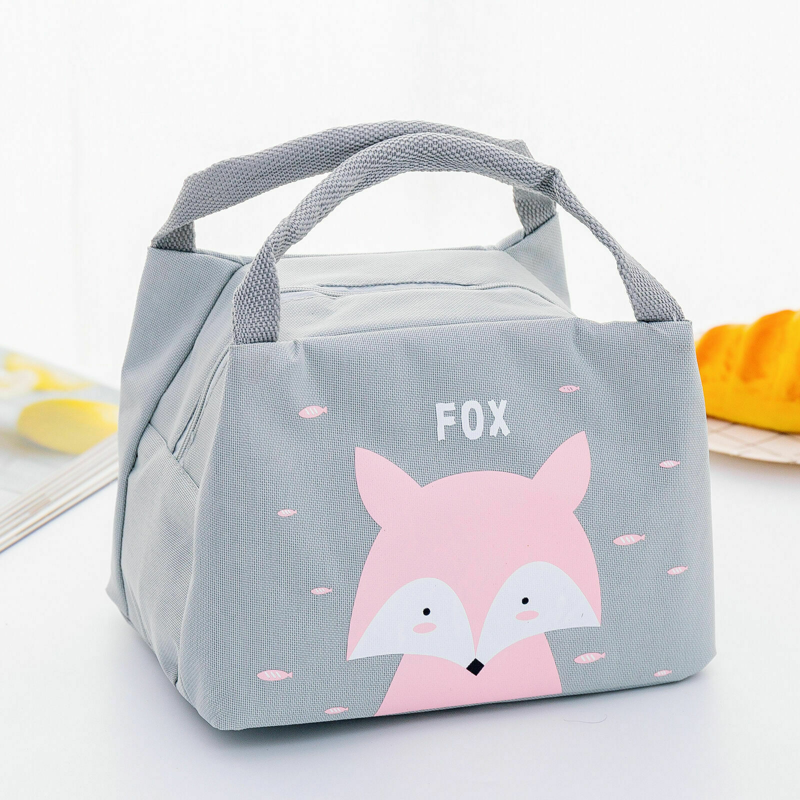 Pranzo al sacco portatile isolato per alimenti termici scatola da Picnic cartone animato borse sacchetto per donna ragazza bambini bambini: Gray fox