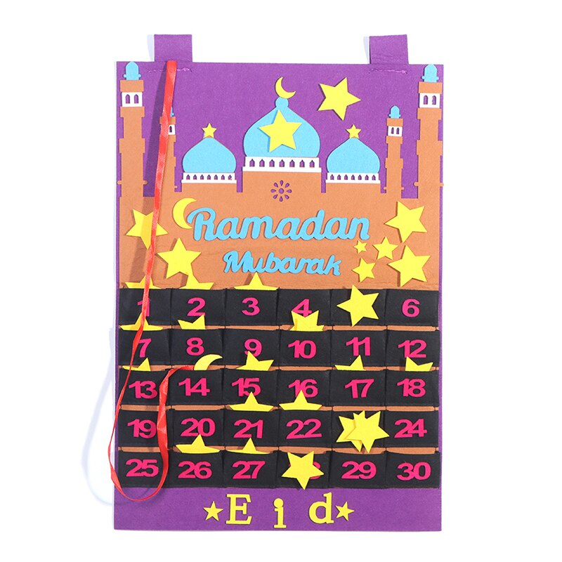 COcnny 4pcs Ramadan Calendar Decorations, Eid Mubarak Countdown Calendar for Kids, 30 Days Eid Advent Calendar Poster Star Stickers for Al- Fitr Party School Home Wall Ornament Photo Prop 27.5x 21.5