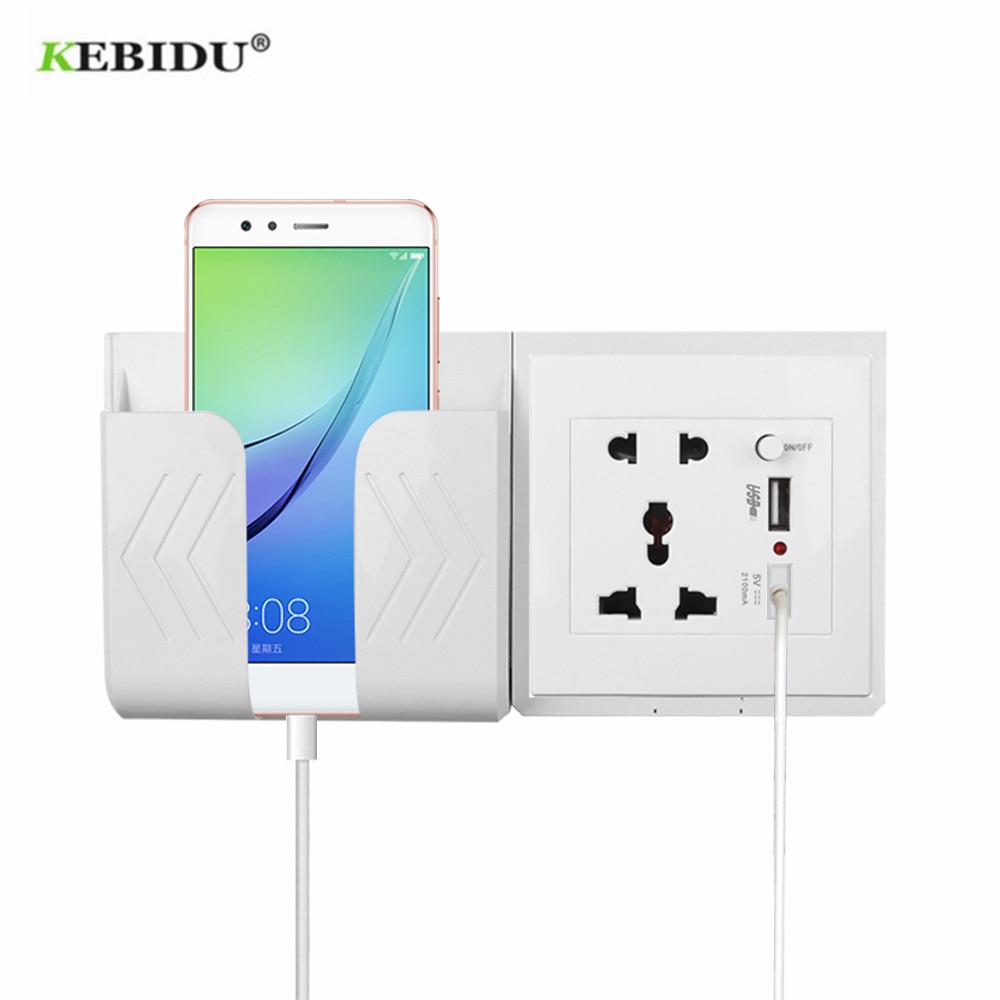 KEBIDU Wall Socket Phone Holder 2.1A Dual USB Wall Socket Home Wall Charger Adapter with ON/OFF Button EU Standard Plug