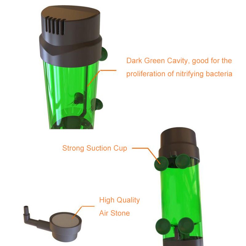 Filtro de cama móvil fluidizado para acuario, filtro de burbuja Bio Media, filtro de esponja para tanque de peces con ventosa, piedra de aire y filtro de esponja