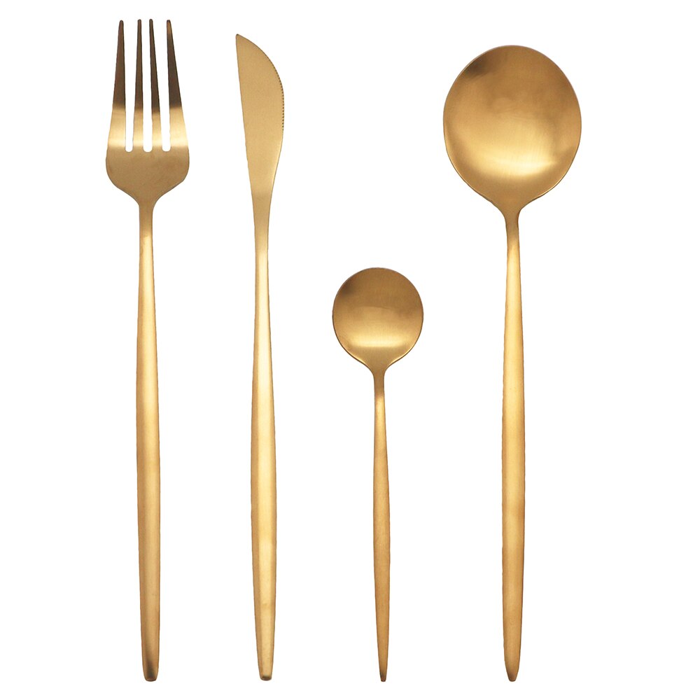 16 stk sort service bestiksæt kniv te middagsske gaffel guld rustfrit stål køkkenbestik servisesæt: 4 sæt / Rose guld