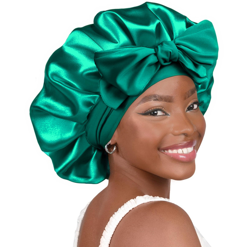 Gorro de satén para el pelo para mujer, gorros para dormir, gorros redondos para el cuidado del cabello, gorro de noche, cubierta para la cabeza Reversible, cubierta para la cabeza de ducha para el cuidado del cabello: Negro