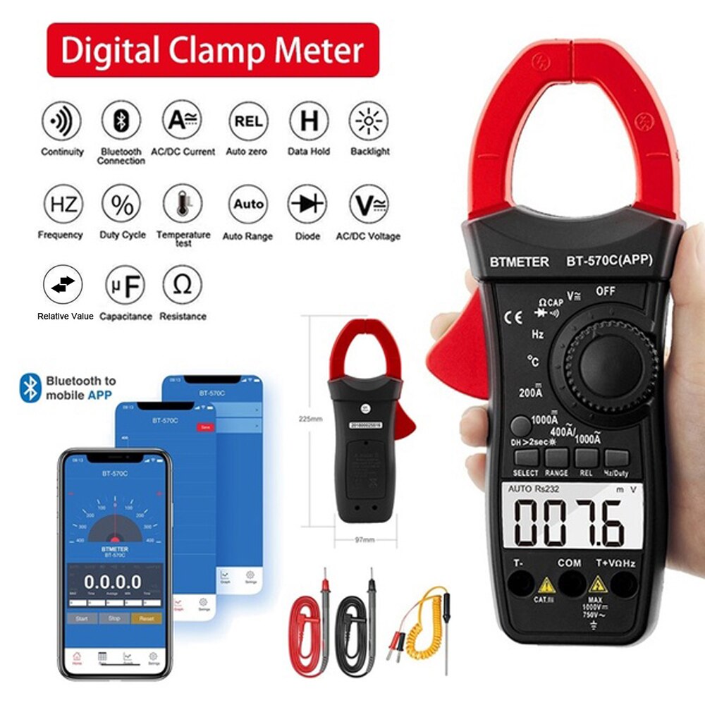 Digital Clamp Multimeter Connect with APP Bluetooth,Amp Ohm Tester,4000 Counts for AC&amp;DC Resistance Temp Electrical HVAC Tester