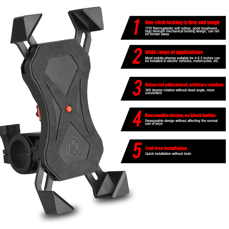 Bicycle Motorcycle Cell Phone Holder Charger One Key Auto Lock Mount for 3.5-7in Mobile Phones