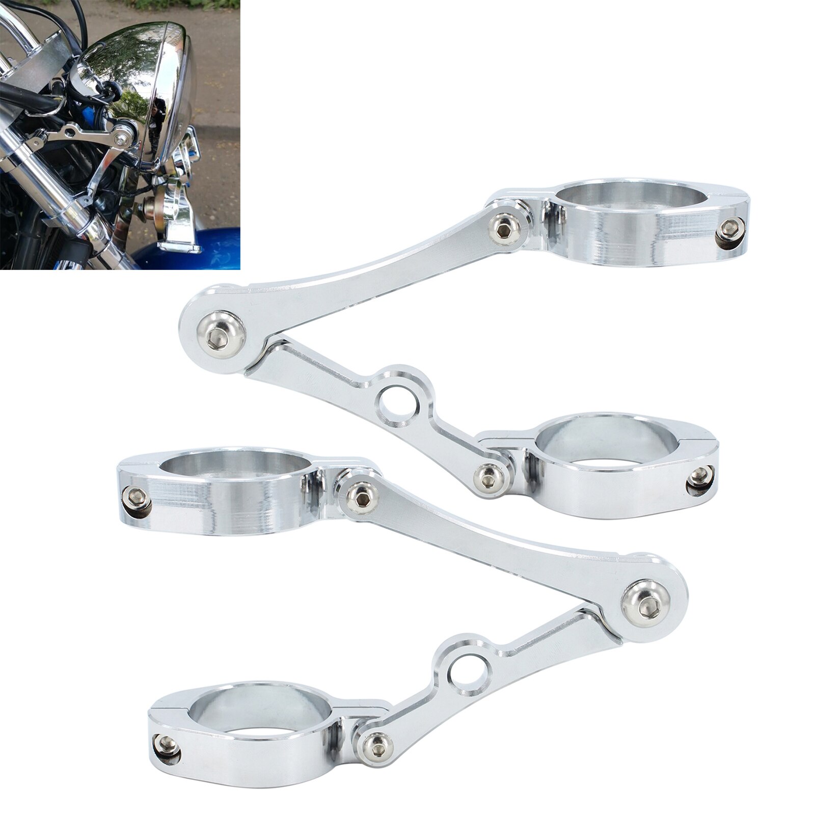 1 Pair Motorcycle Headlight Bracket Mount Clamp 39mm-41mm Fork Tube Spotlight Holder for Honda, Aluminum Alloy: Silver