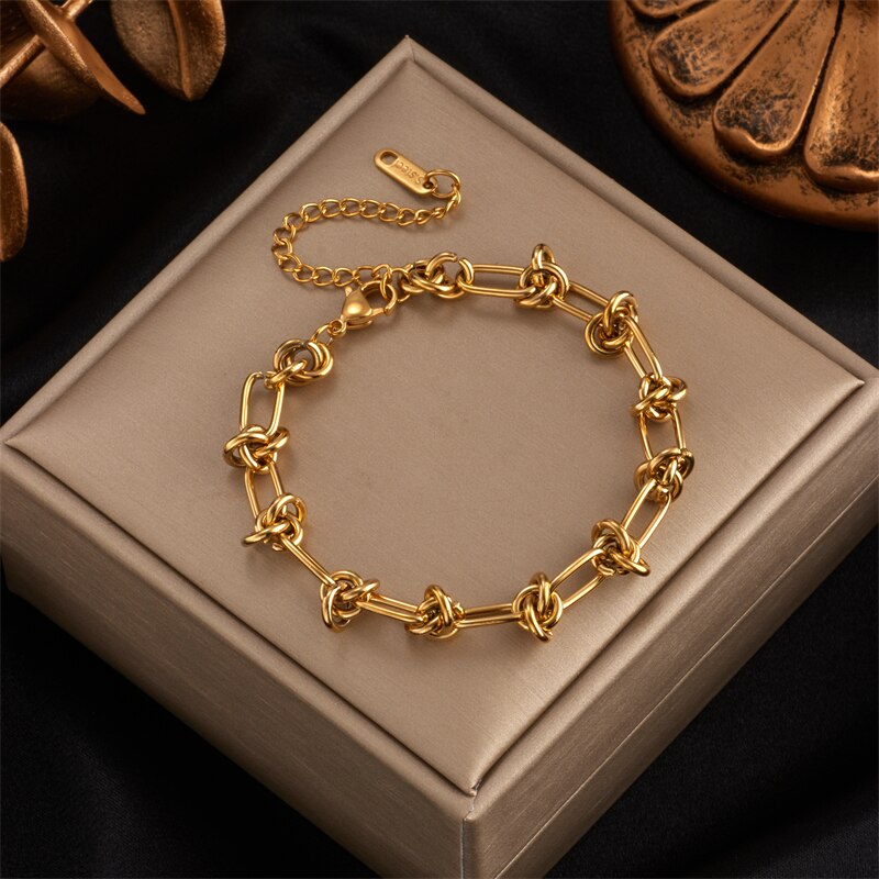 MEYRROYU Edelstahl modisch Smaragd Grün Kleinen Platz Kette Armbänder Neue Für Frauen Männer Partei Schmuck: Armband Gold