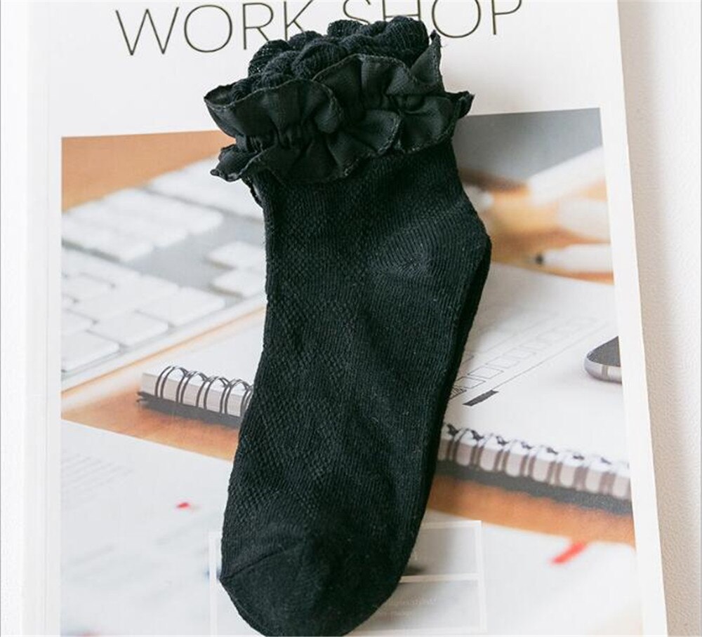 Lolita jeune fille japonaise belle femme chaussettes courtes multiples couleurs coton Socks B425: black