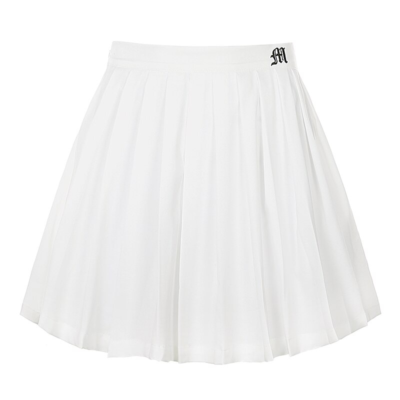 Kvinders mini tennis nederdel brevprint plisserede nederdele afslappet grundlæggende hvide solide tøj nederdele femme afslappet sports nederdele: Hvid / M