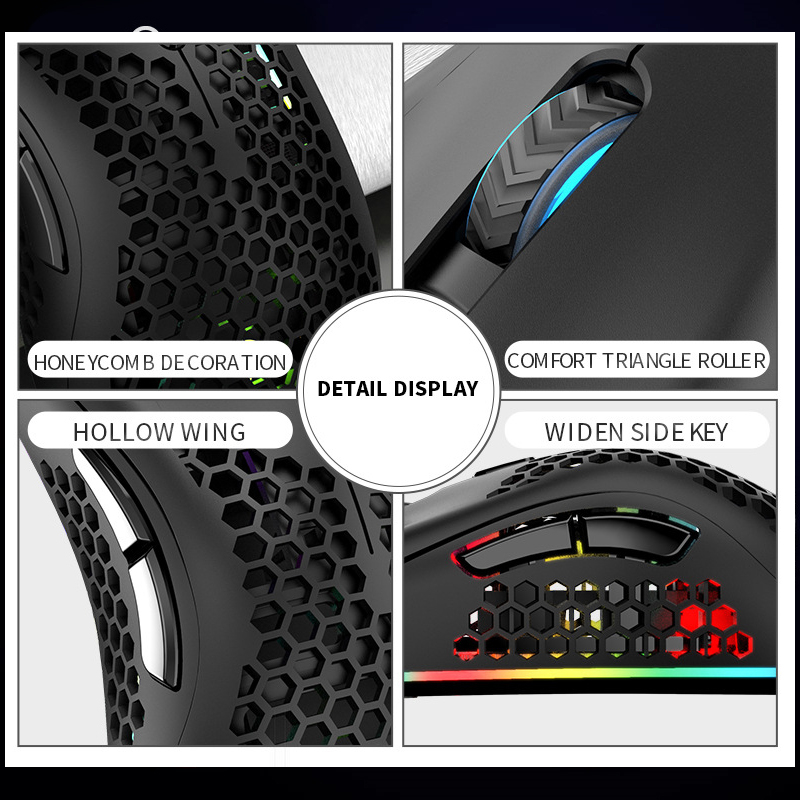 2.4G Wireless Mouse RGB Light Honeycomb Gaming Mouse Rechargeable USB Desktop PC Computers Aouse Laptop Mice Gamer 2022 Cute