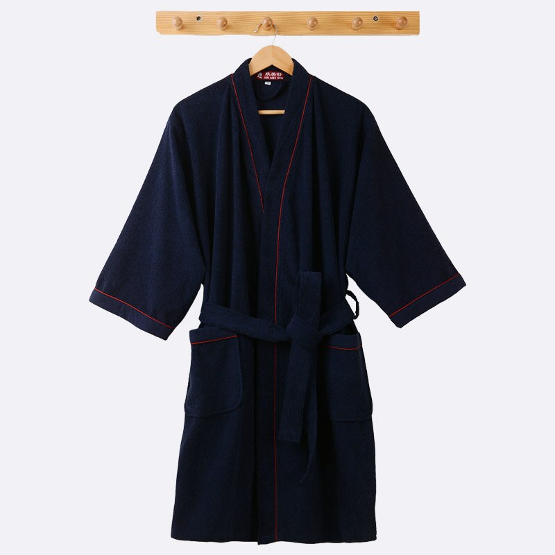 Mænds kimono badekåbe bomuldskåber plus størrelse letvægts lang kappe til mænd absorption efter brusebad badekåbe nattøj: Mørkeblå / L