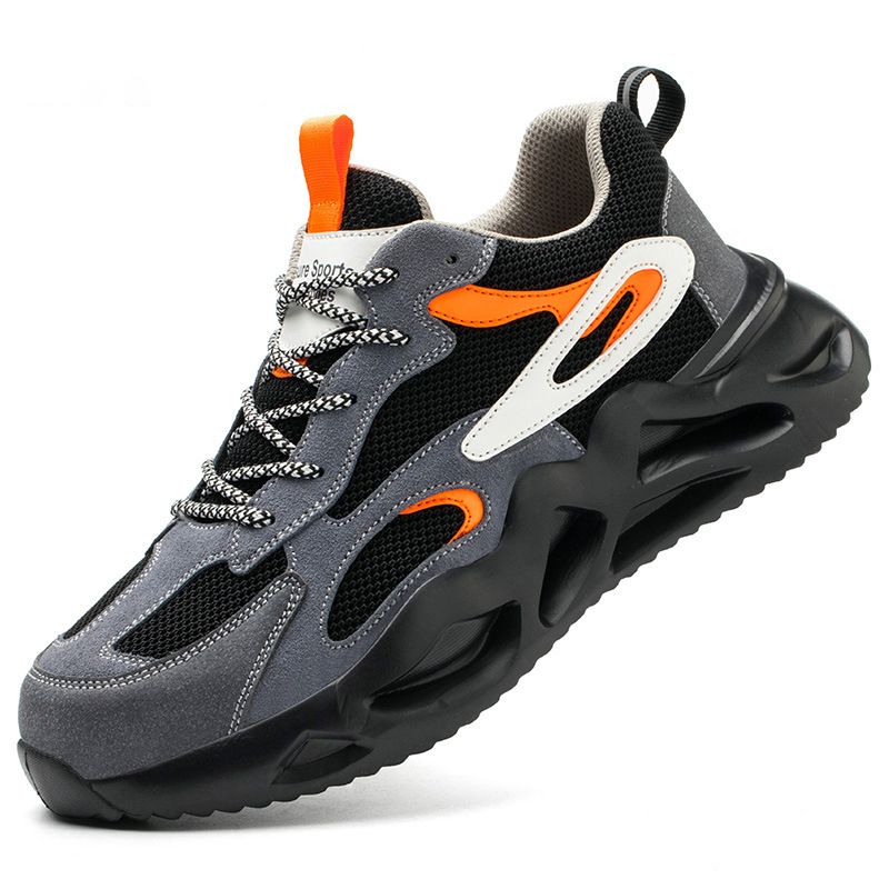 Nouvelles bottes de travail pour hommes, chaussures de sécurité Anti-perforation à bout en acier, baskets légères de Construction indestructibles, chaussures de Sport à la: Black / 42